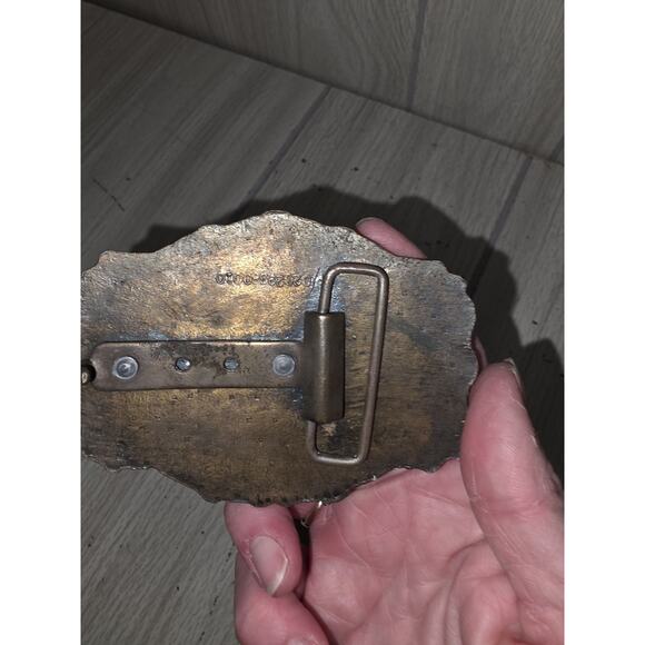 Vintage Pony Express Brass Belt Buckle Western Theme Horse and Rider Cowboy - Picture 3 of 6